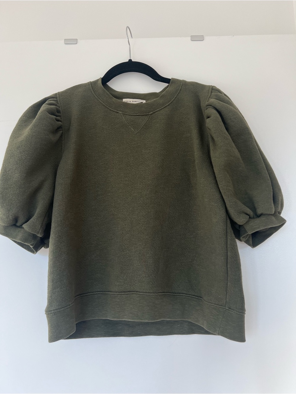 Ulla Johnson Olive Green Puff-Sleeve Rocia Sweatshirt in Army